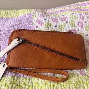 Free People Cognac Brown Vegan Leather Wristlet Clutch